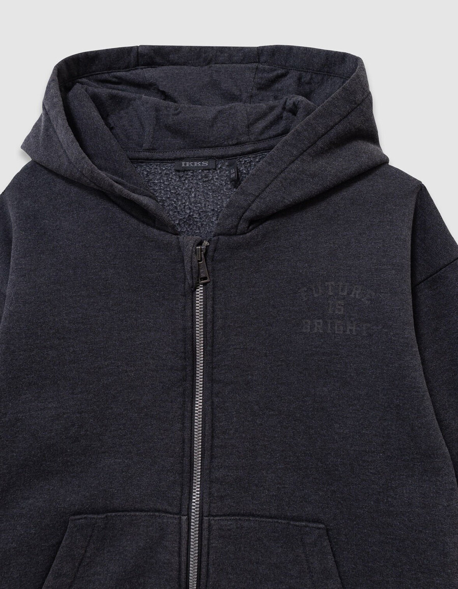 cardigan con cappuccio e cerniera nero sbiadito per ragazzi