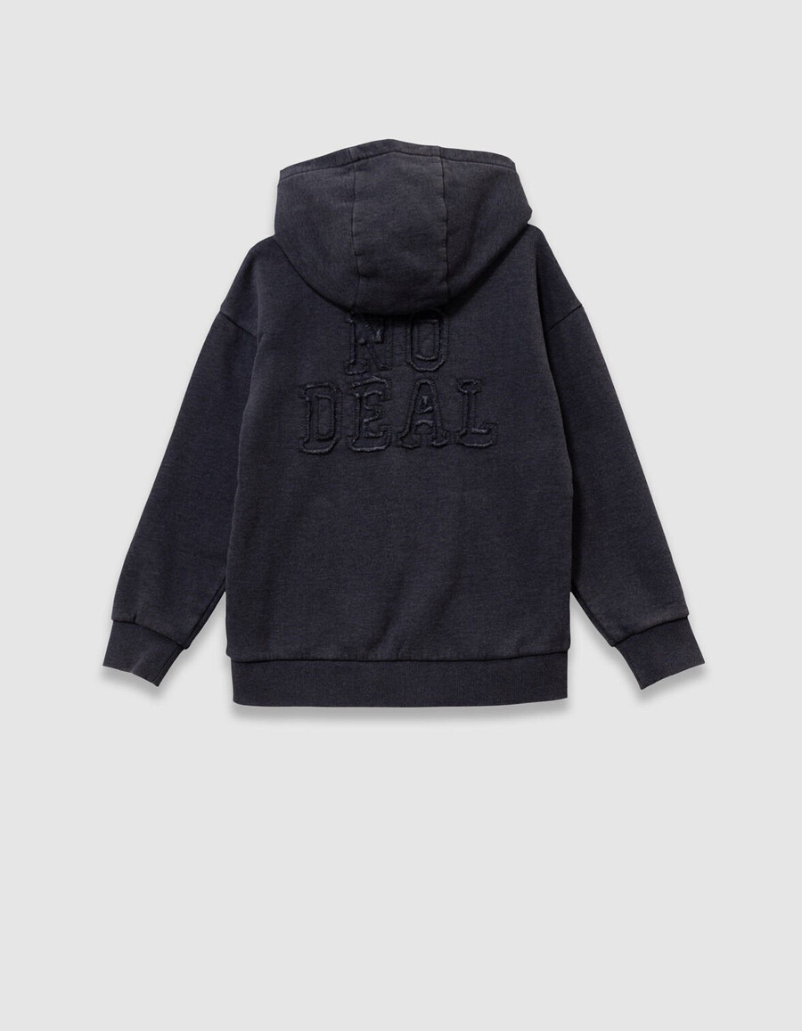 cardigan con cappuccio e cerniera nero sbiadito per ragazzi