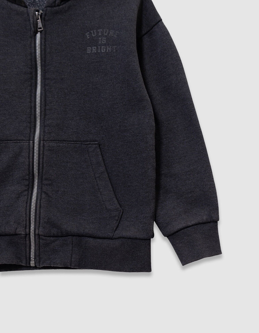 cardigan con cappuccio e cerniera nero sbiadito per ragazzi