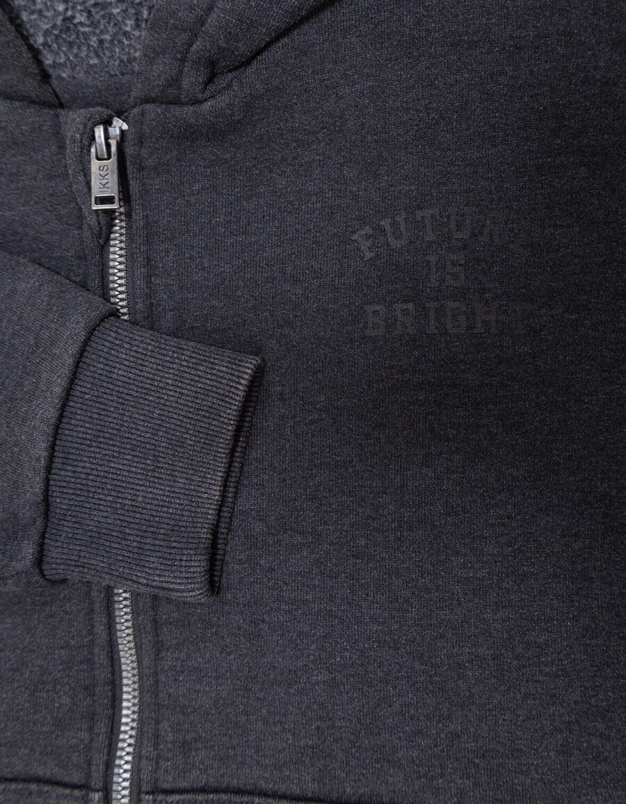 cardigan con cappuccio e cerniera nero sbiadito per ragazzi