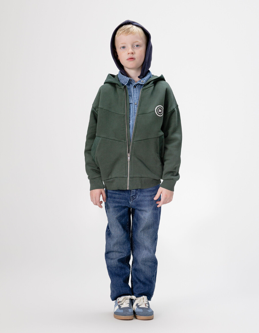 cardigan verde con cappuccio e cerniera per bambini