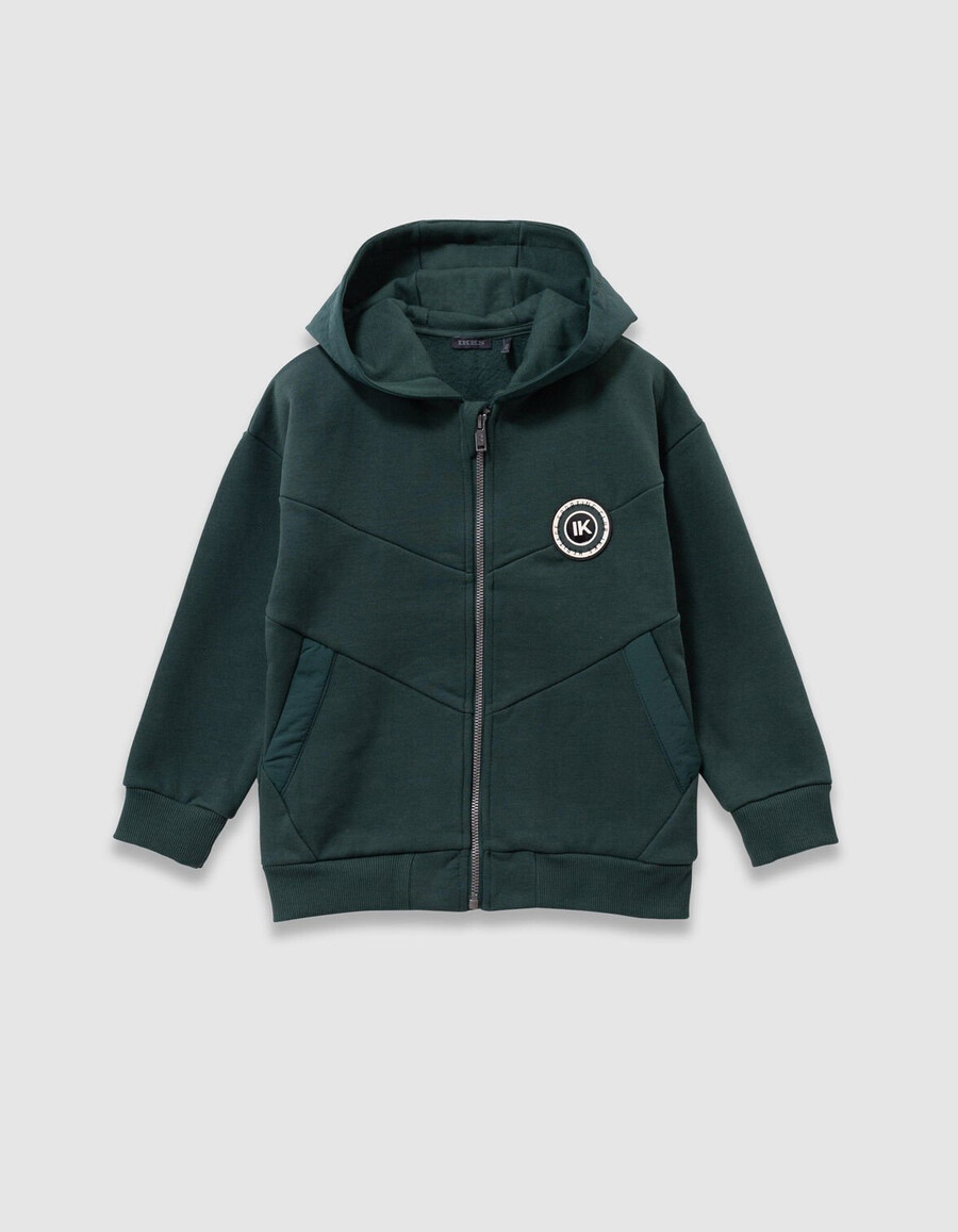 cardigan verde con cappuccio e cerniera per bambini