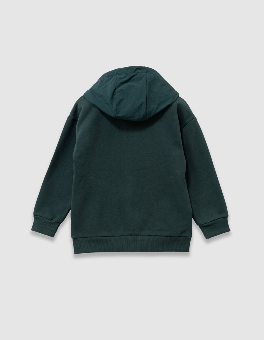 cardigan verde con cappuccio e cerniera per bambini
