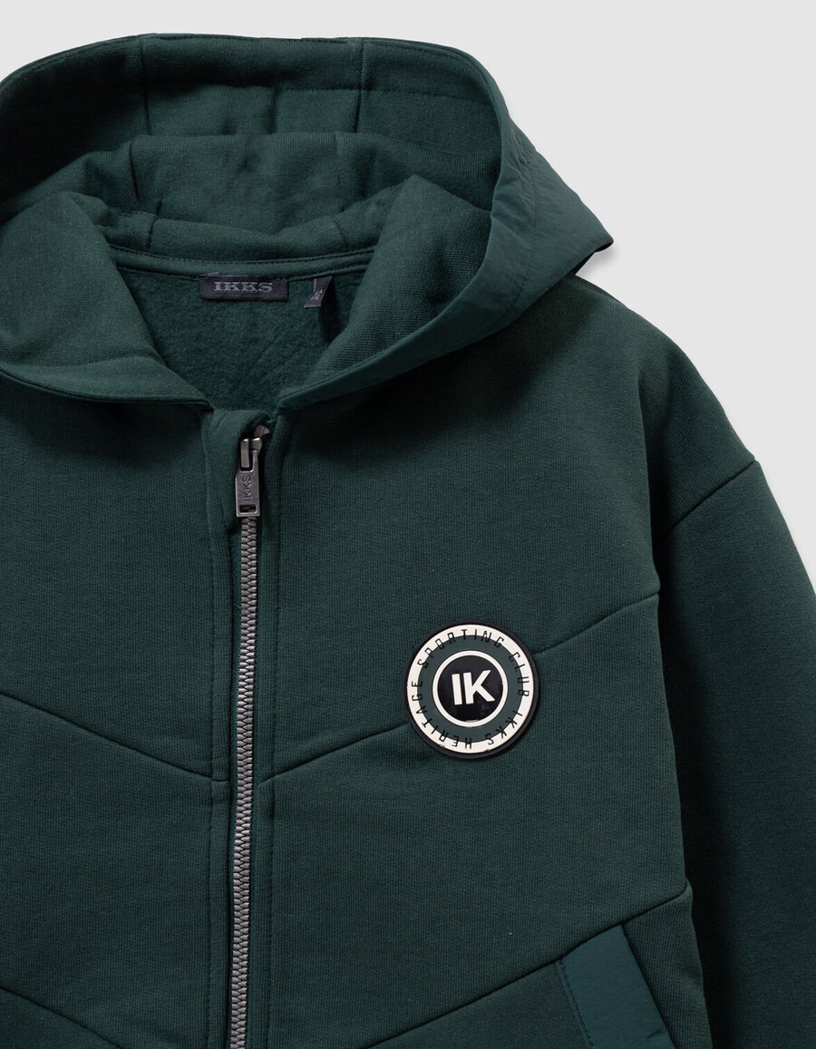 cardigan verde con cappuccio e cerniera per bambini