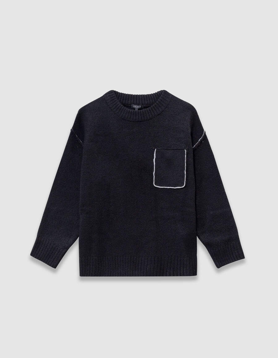 maglione nero in maglia da bambino con tasca sul petto
