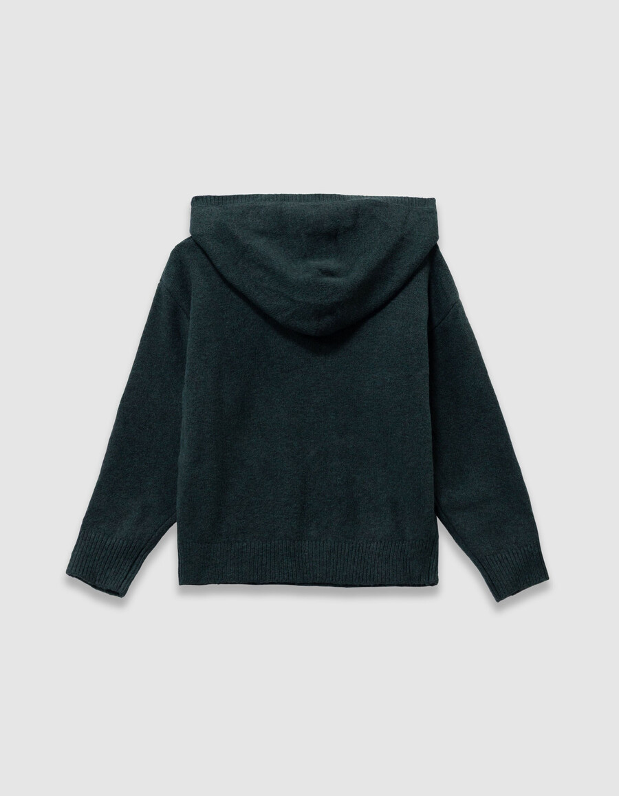 felpa con cappuccio verde in maglia per ragazzi con immagine di cane