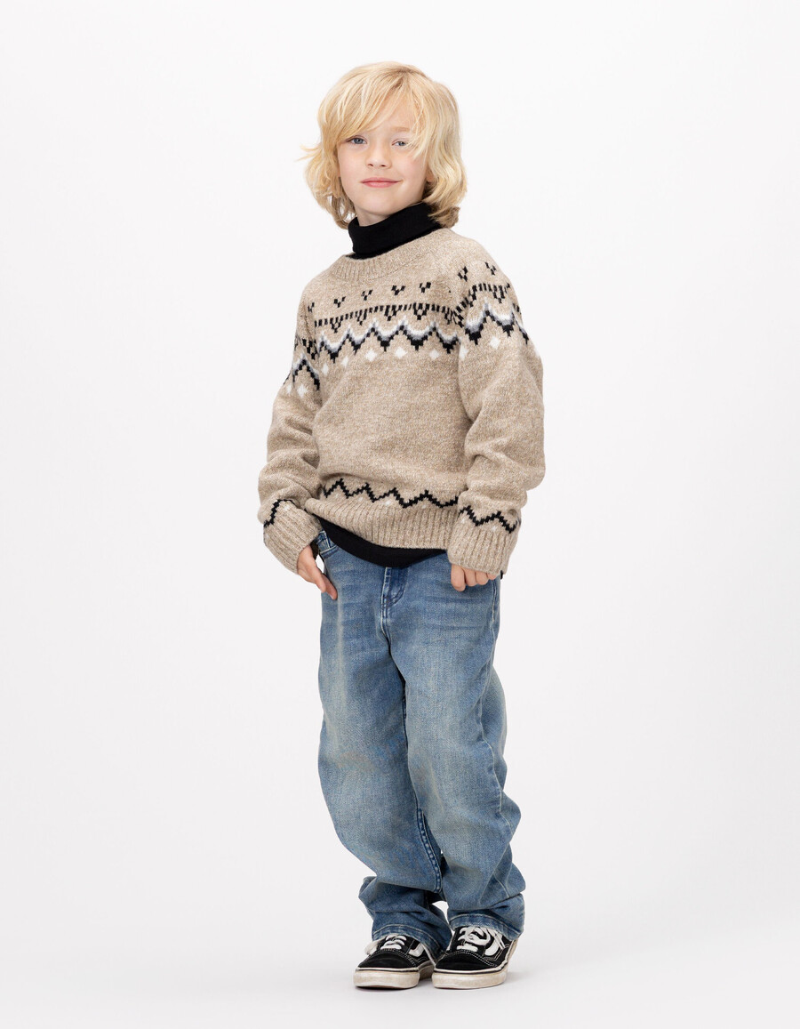 maglione invernale in maglia jacquard beige per bambini