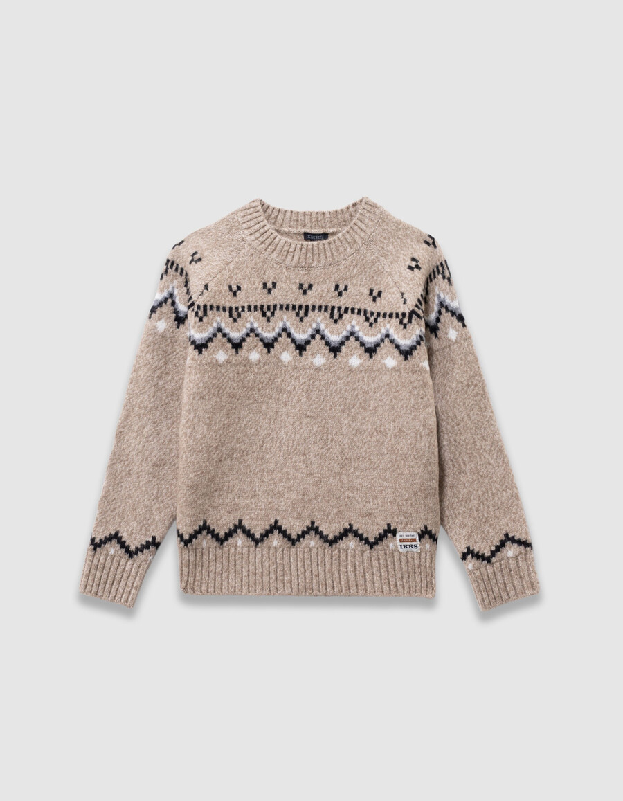 maglione invernale in maglia jacquard beige per bambini