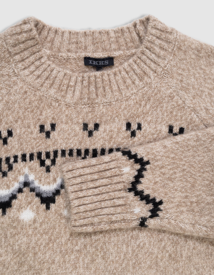 maglione invernale in maglia jacquard beige per bambini