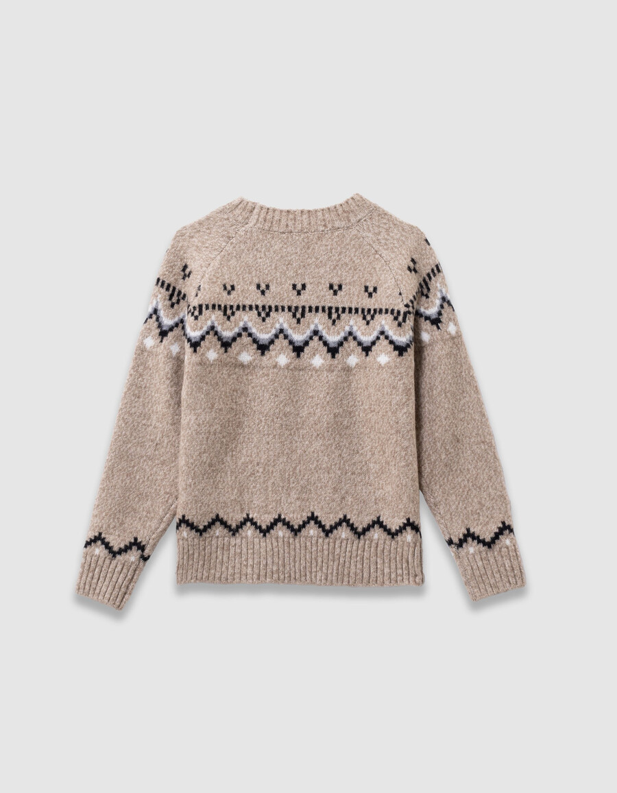 maglione invernale in maglia jacquard beige per bambini
