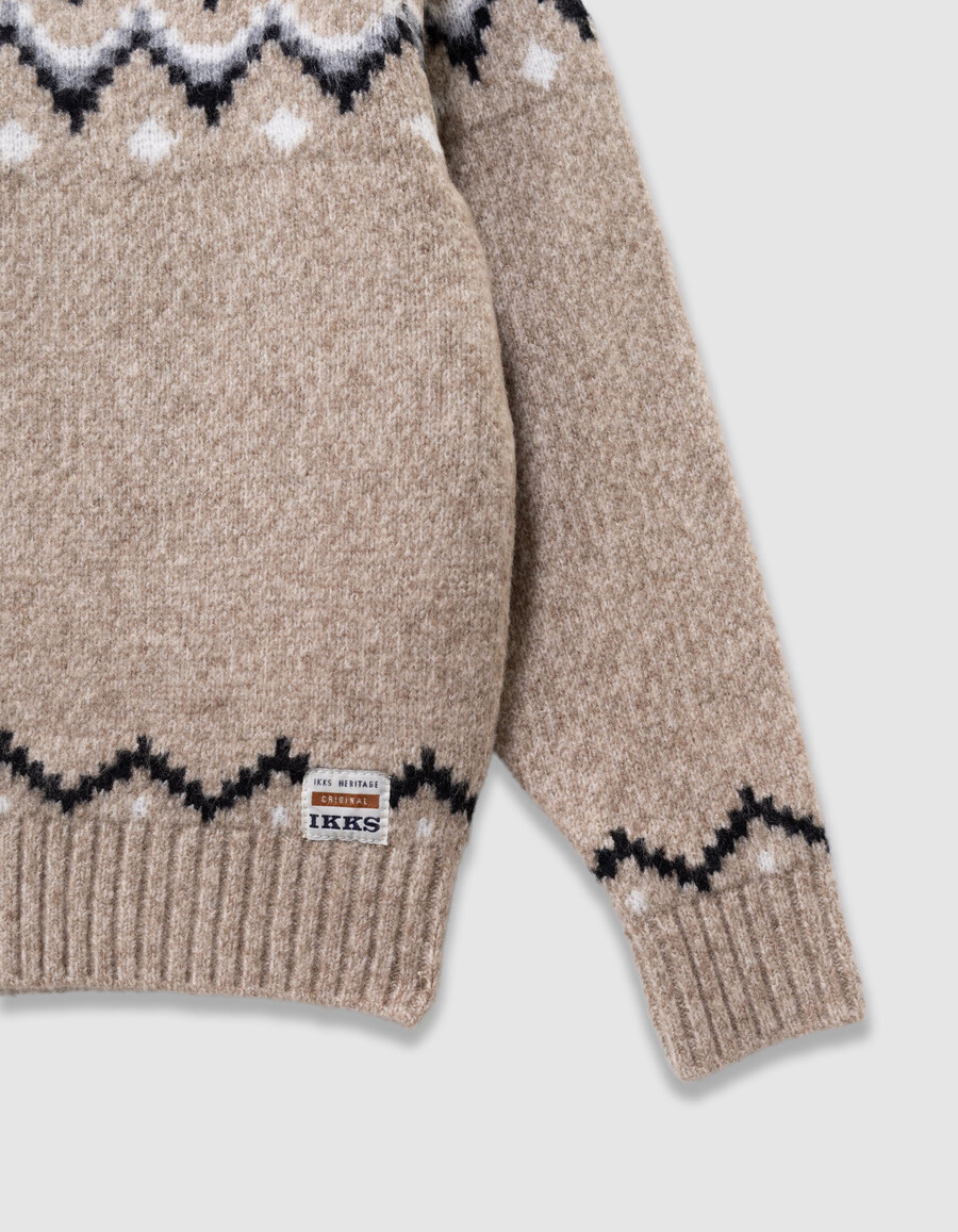 maglione invernale in maglia jacquard beige per bambini