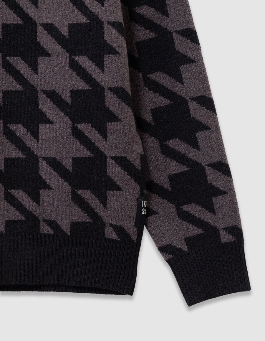 maglione con bottoni sul collo in maglia pied de poule grigio per bambini