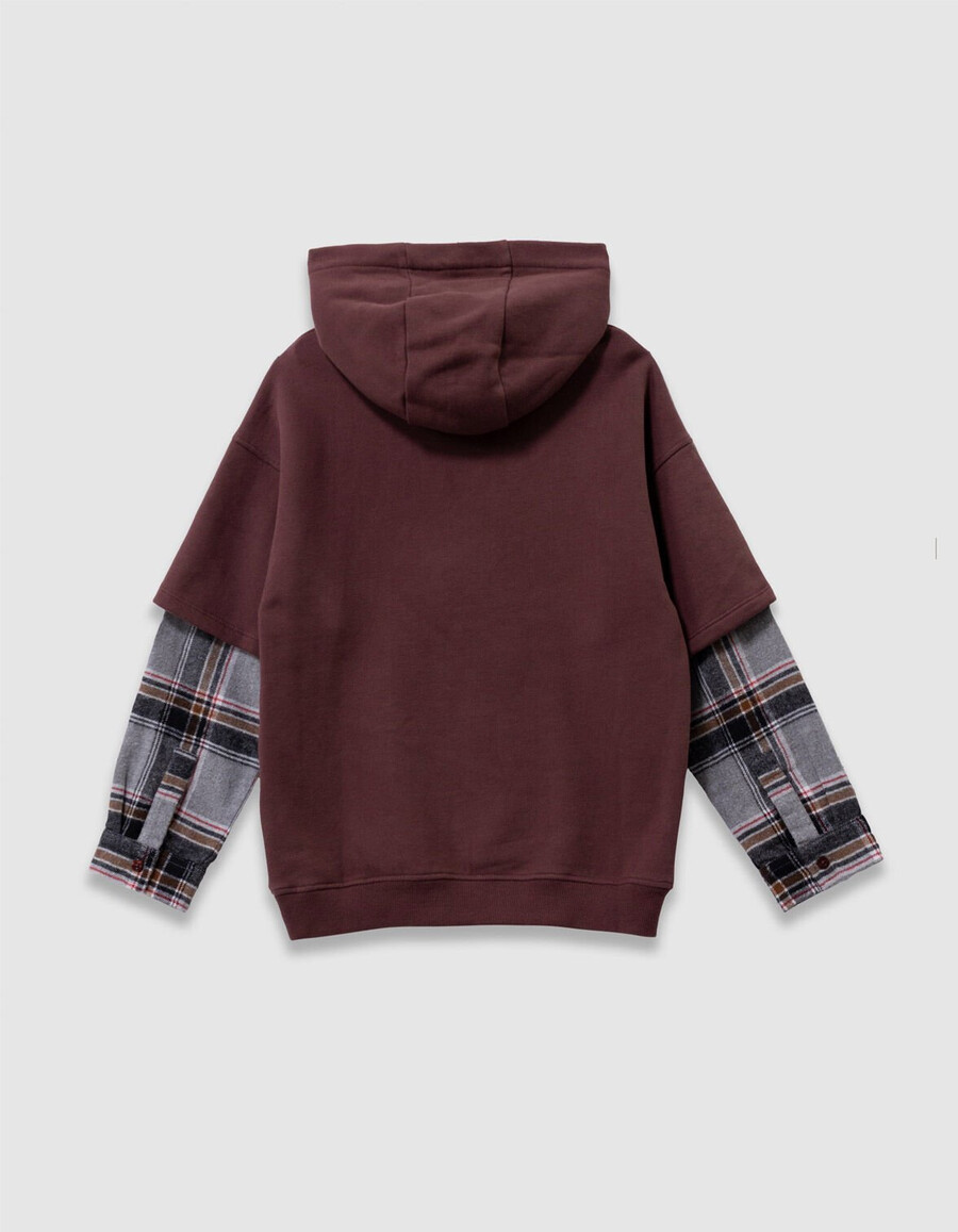 felpa con cappuccio marrone trompe-loeil per ragazzo
