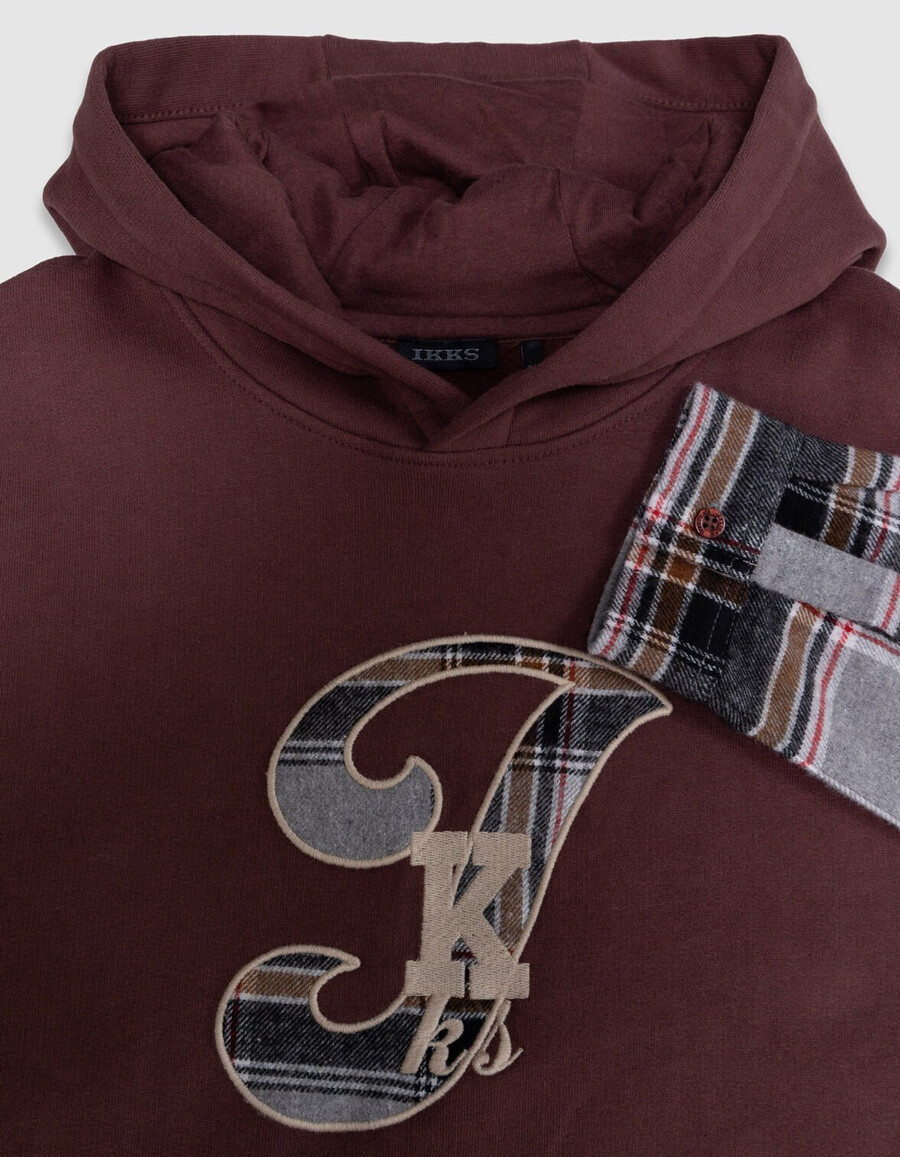 felpa con cappuccio marrone trompe-loeil per ragazzo
