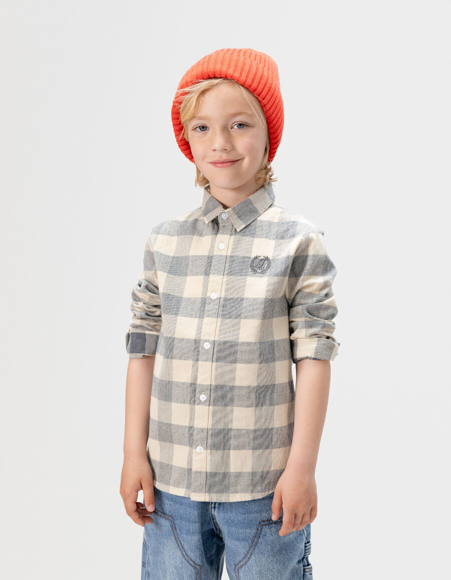 camicia a quadri in velluto grigio-blu per ragazzi
