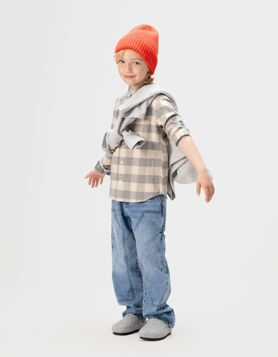 camicia a quadri in velluto grigio-blu per ragazzi