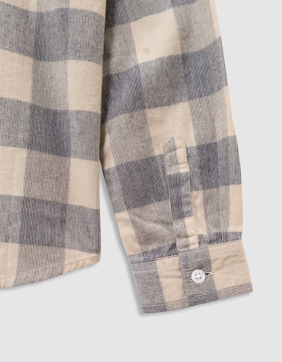 camicia a quadri in velluto grigio-blu per ragazzi