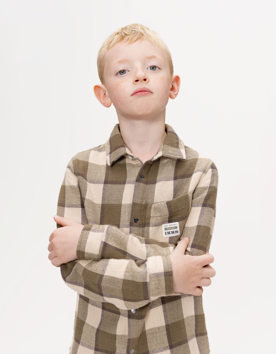 camicia a quadri beige e cachi per ragazzi