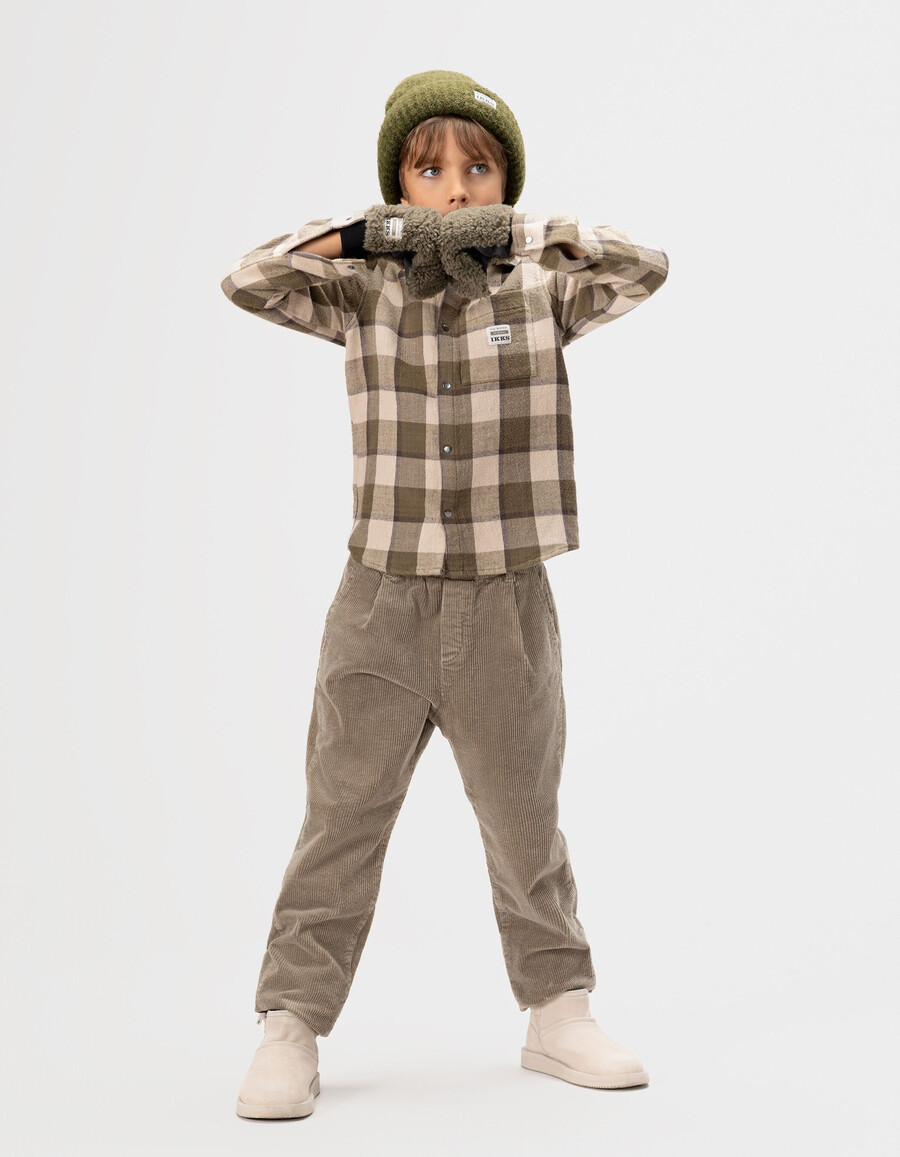 camicia a quadri beige e cachi per ragazzi