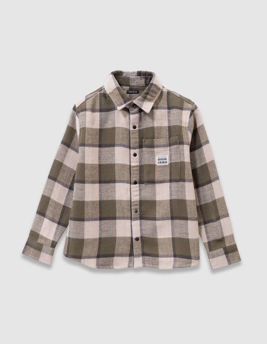 camicia a quadri beige e cachi per ragazzi