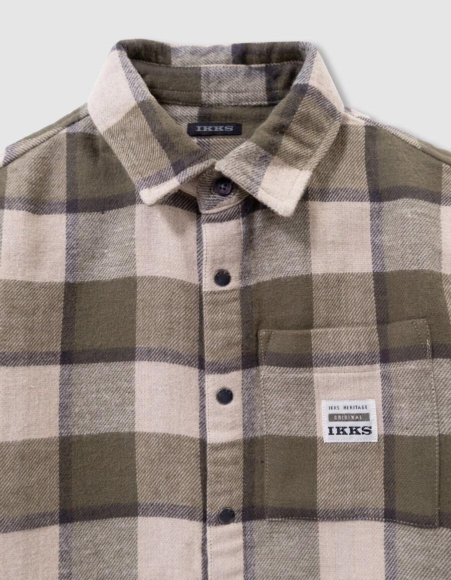 camicia a quadri beige e cachi per ragazzi