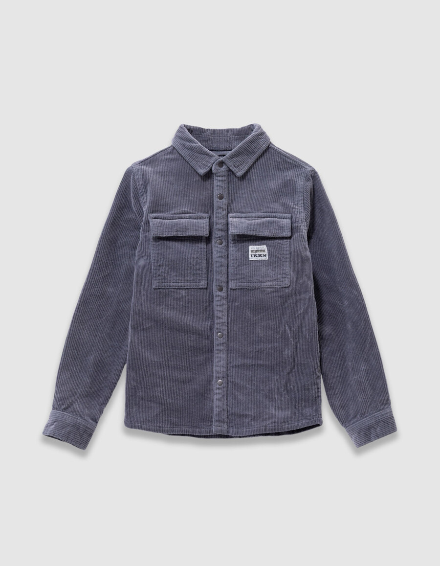 camicia da bambino in velluto a coste blu con bottoni automatici