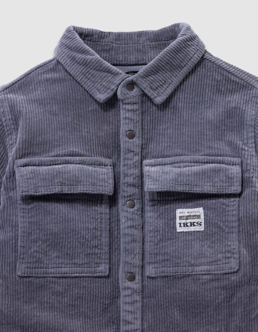 camicia da bambino in velluto a coste blu con bottoni automatici