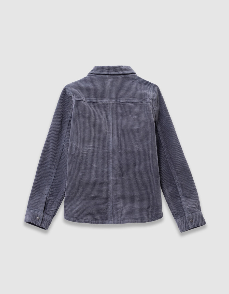 camicia da bambino in velluto a coste blu con bottoni automatici