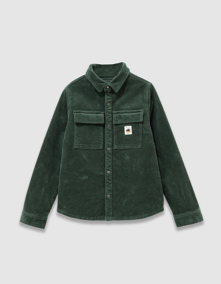 camicia da bambino in velluto a coste verde con bottoni automatici