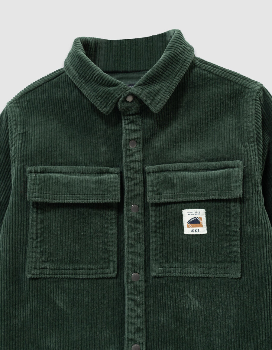 camicia da bambino in velluto a coste verde con bottoni automatici