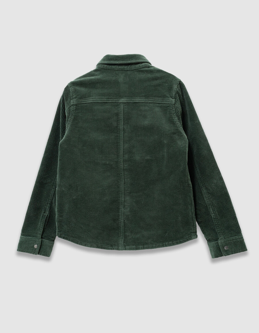 camicia da bambino in velluto a coste verde con bottoni automatici