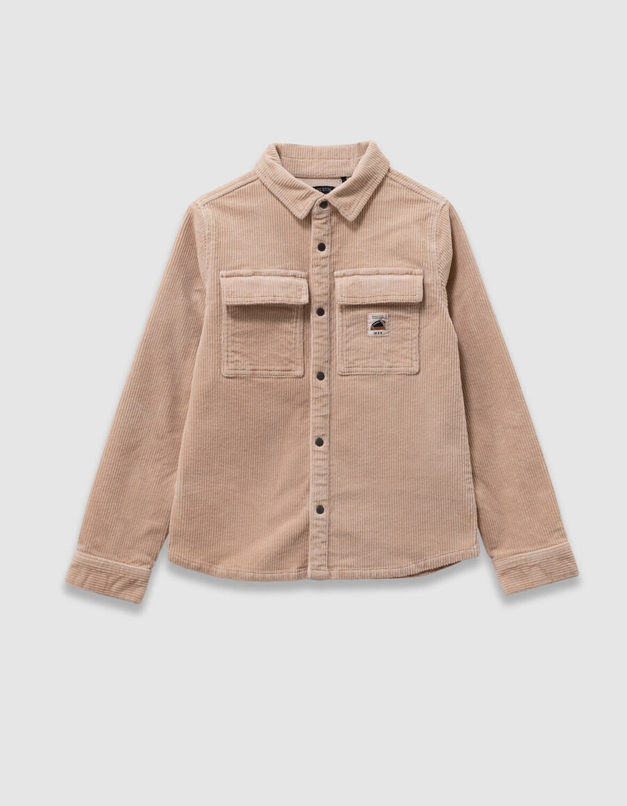 camicia da bambino in velluto a coste beige con bottoni automatici