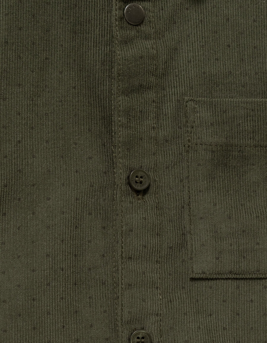 camicia a maniche lunghe in velluto color cachi con pois per bambini