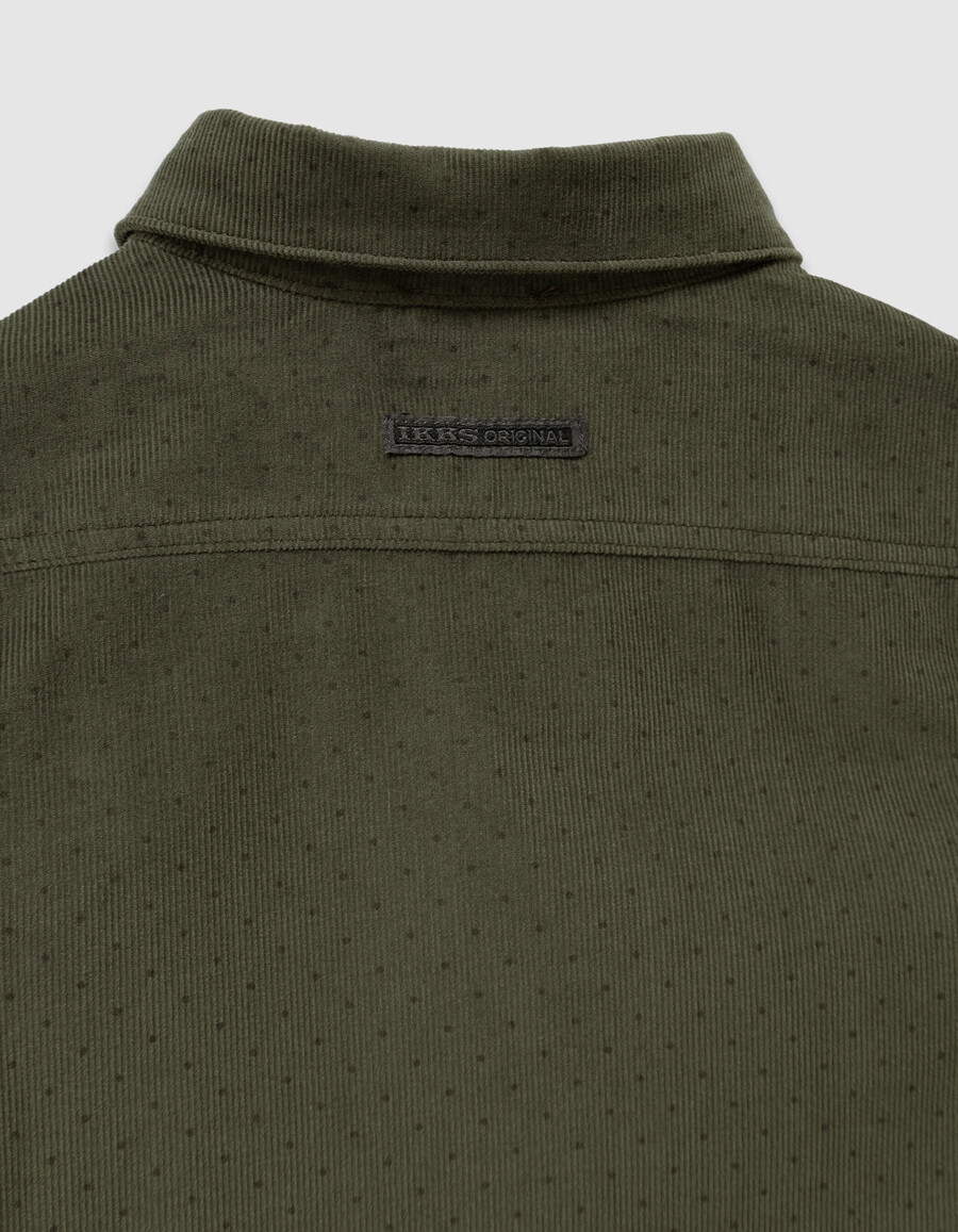 camicia a maniche lunghe in velluto color cachi con pois per bambini