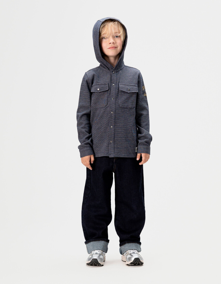 maglietta con cappuccio in maglia decorativa blu navy per ragazzi