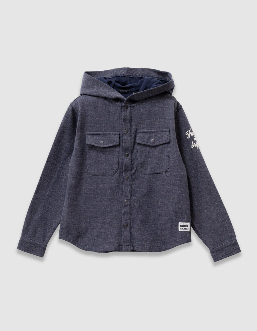 maglietta con cappuccio in maglia decorativa blu navy per ragazzi