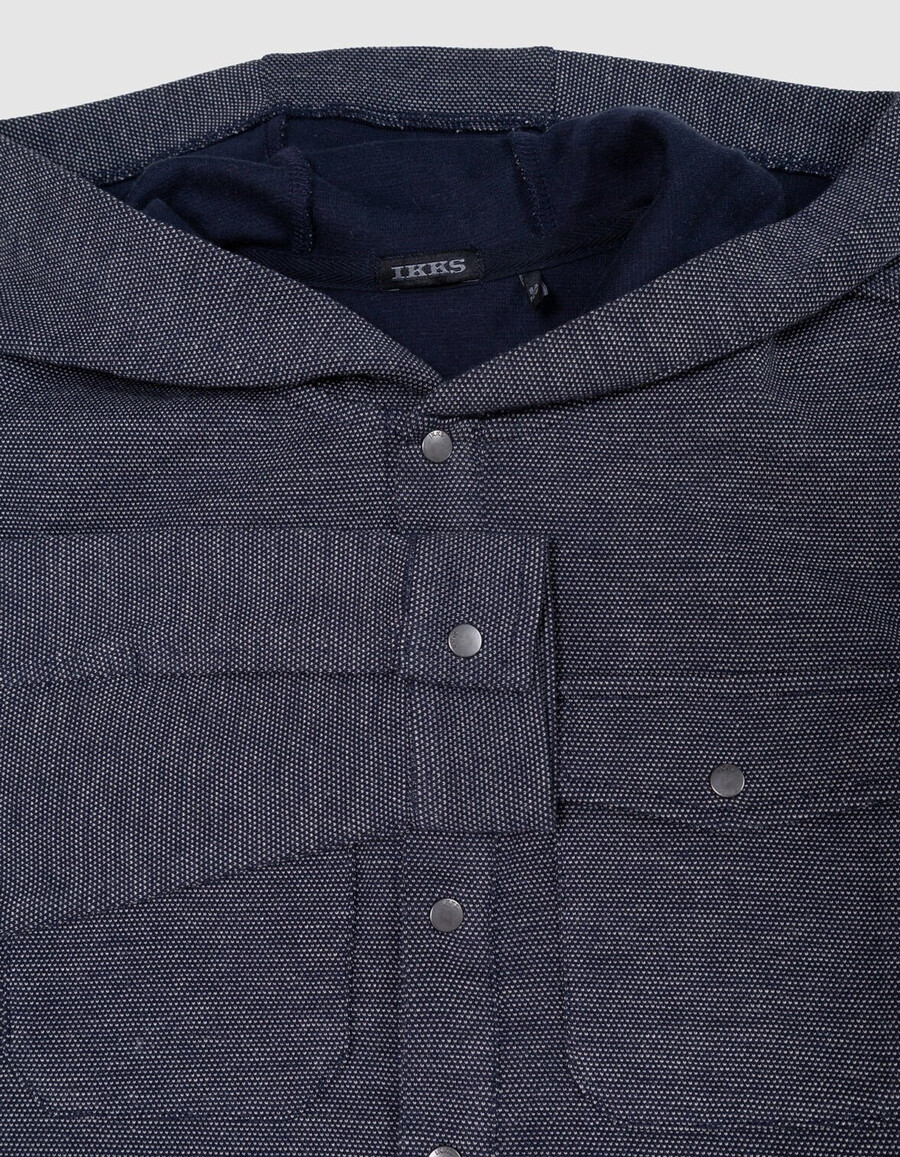 maglietta con cappuccio in maglia decorativa blu navy per ragazzi