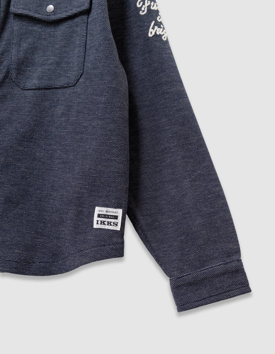 maglietta con cappuccio in maglia decorativa blu navy per ragazzi