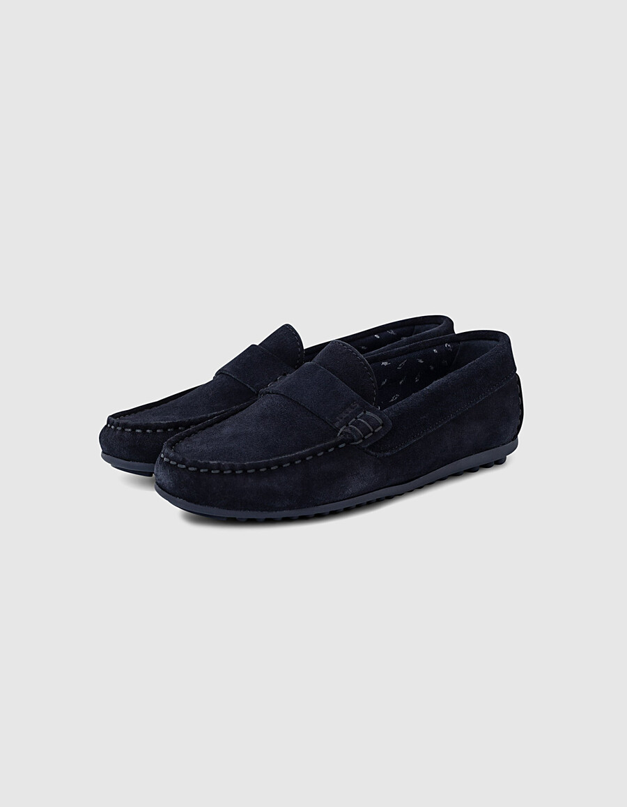 mocassini in pelle scamosciata blu navy per ragazzi