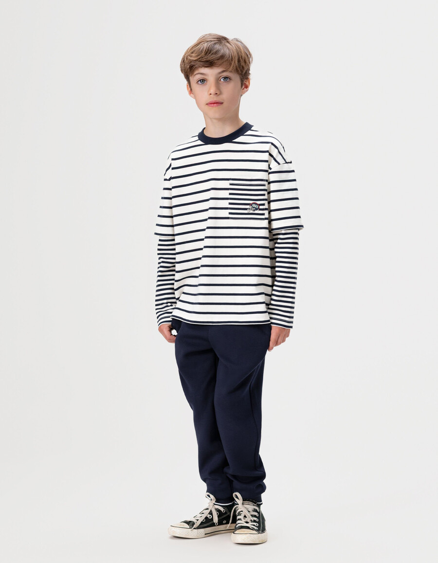 t-shirt da marinaio in cotone biologico per bambini maniche trompe loeil