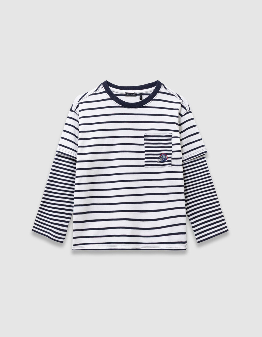 t-shirt da marinaio in cotone biologico per bambini maniche trompe loeil