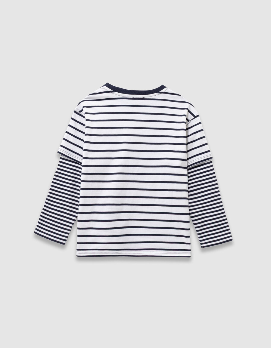 t-shirt da marinaio in cotone biologico per bambini maniche trompe loeil