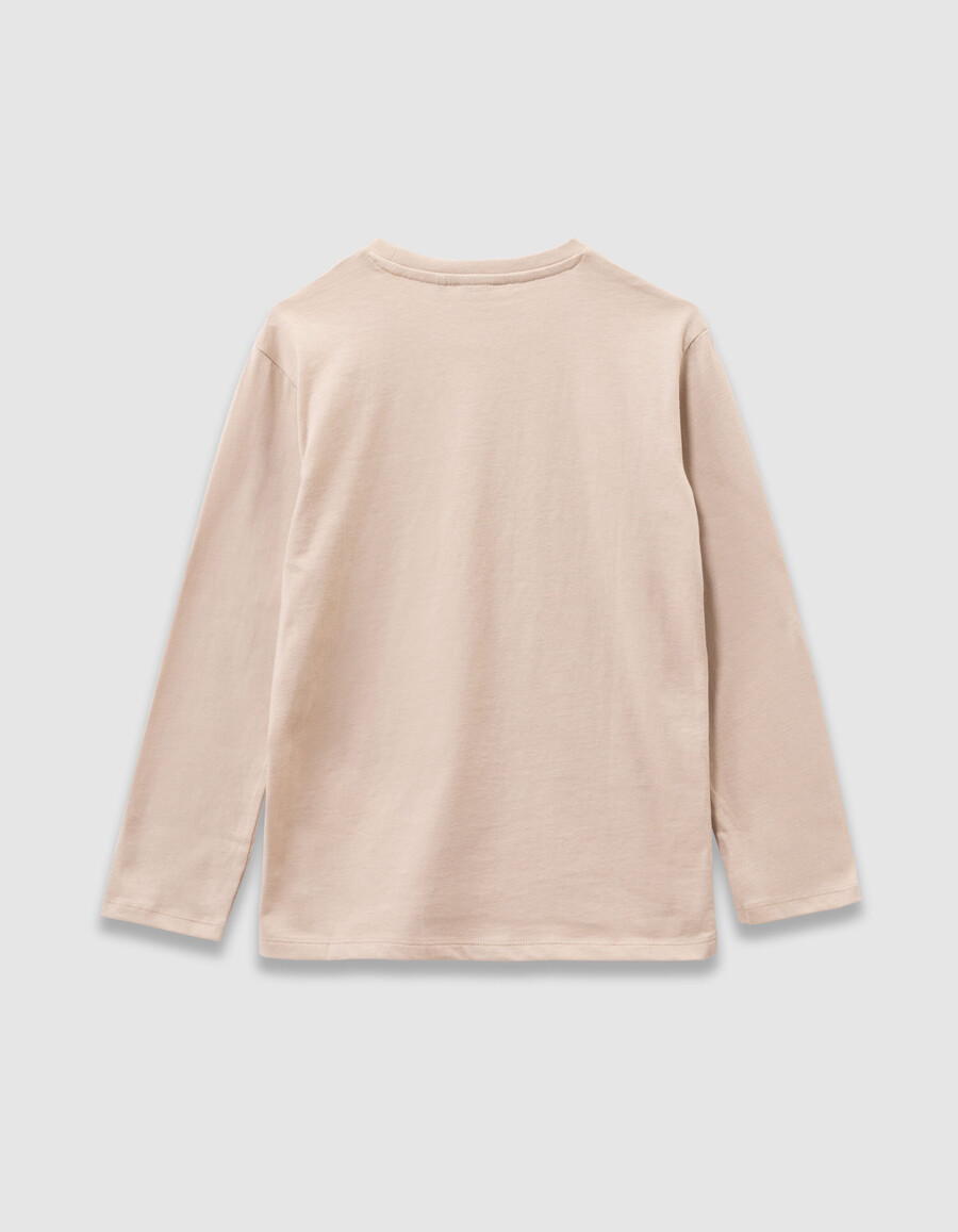 maglietta beige a maniche lunghe per bambini con bandiera in rilievo