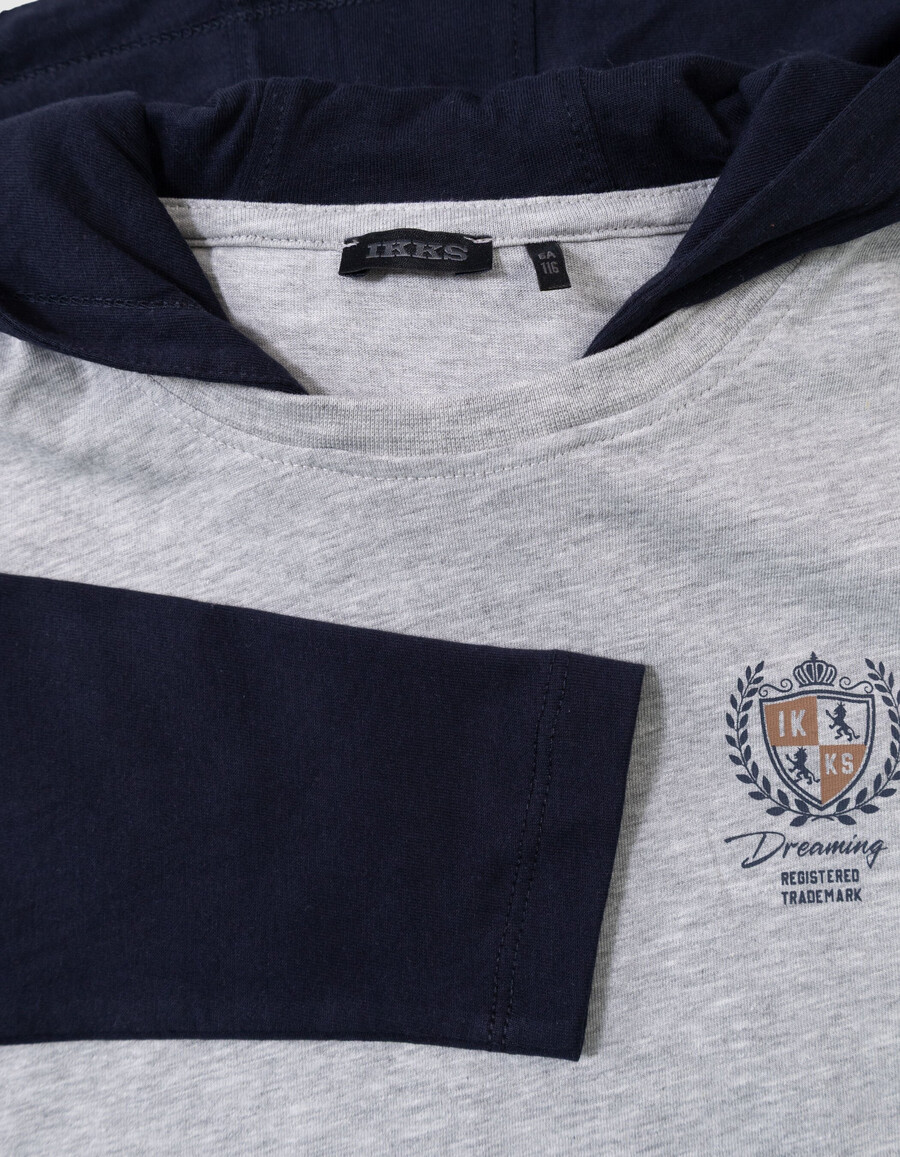 t-shirt grigia in cotone biologico per bambini maniche trompe loeil