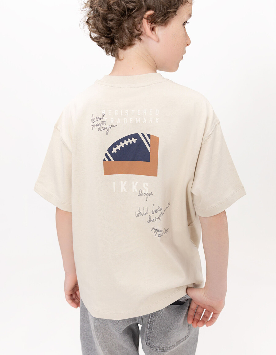 t-shirt beige in cotone biologico per bambini tasca immagine posteriore xl