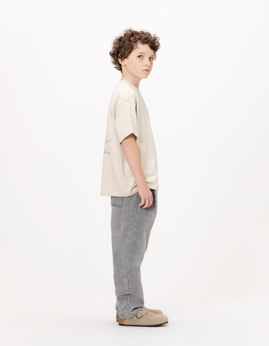 t-shirt beige in cotone biologico per bambini tasca immagine posteriore xl