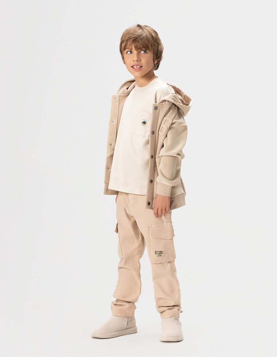 t-shirt beige in cotone biologico per bambini tasca immagine posteriore xl