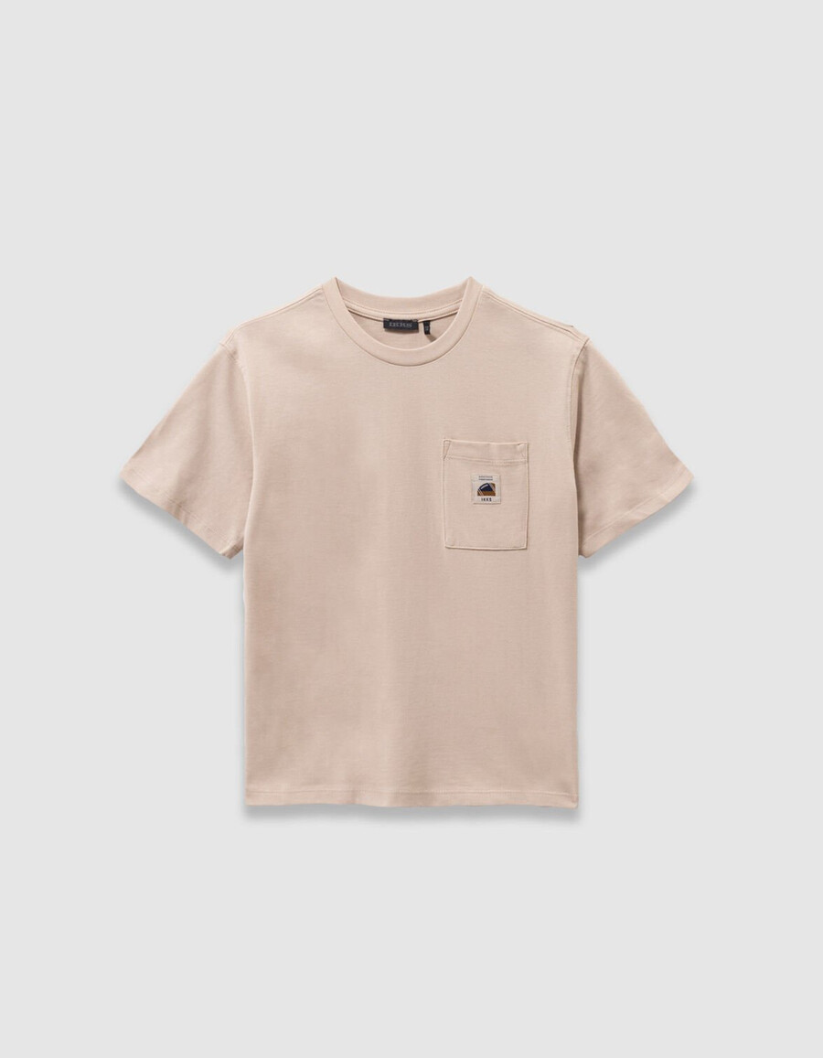 t-shirt beige in cotone biologico per bambini tasca immagine posteriore xl