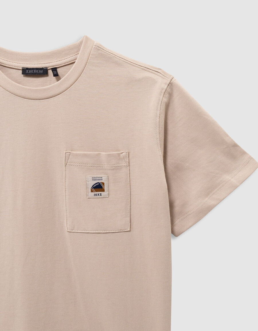 t-shirt beige in cotone biologico per bambini tasca immagine posteriore xl