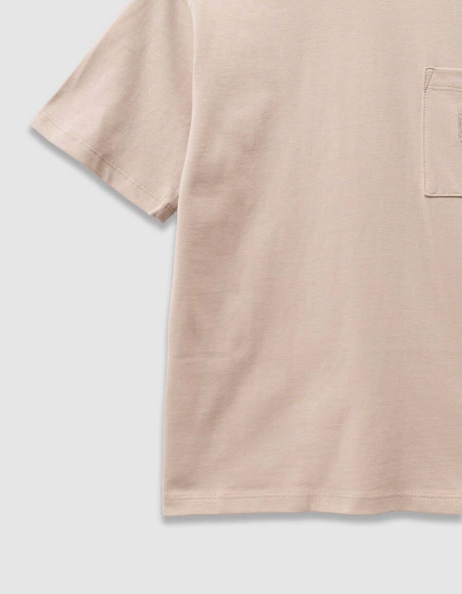 t-shirt beige in cotone biologico per bambini tasca immagine posteriore xl